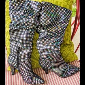 Knee High Silver Impo heeled boots SZ6